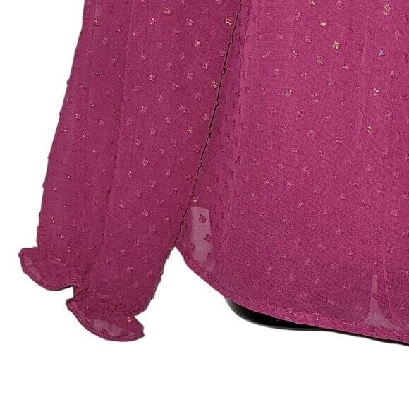 Zac & Rachel XL Magenta Sheer Polka Dot Ruffle Blouse With Tie Neck & Long Ballo - Picture 4 of 7